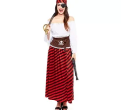 Costume da pirata a righe rosse per donna