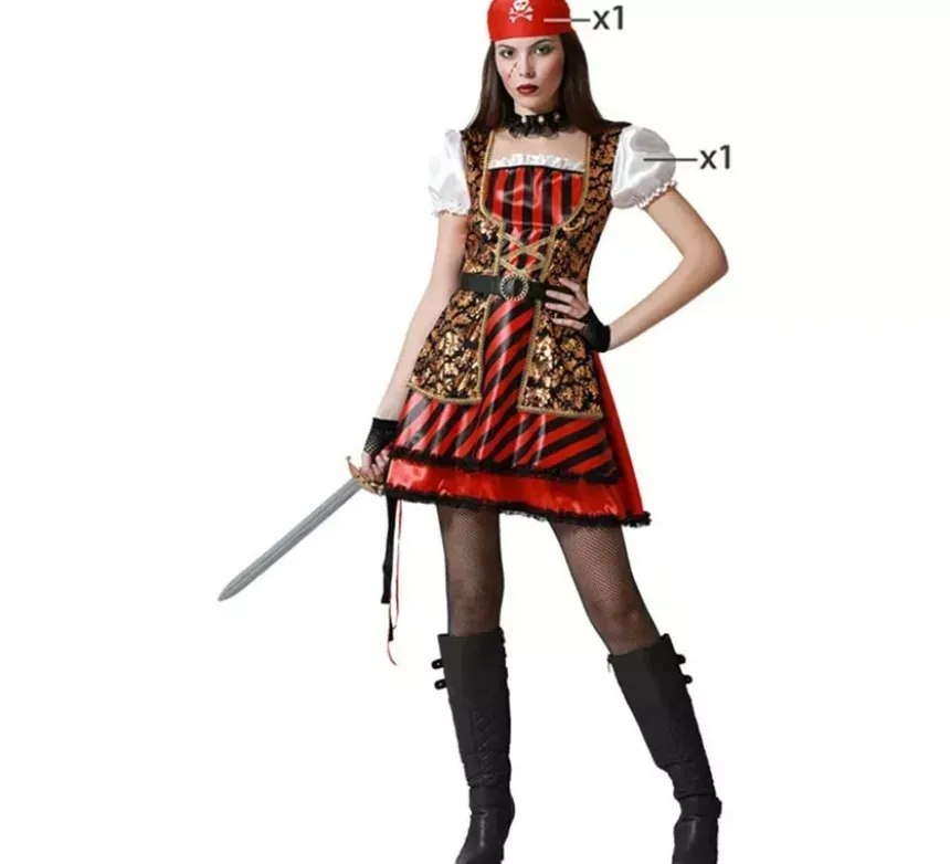 Costume da pirata con dettagli dorati per donna