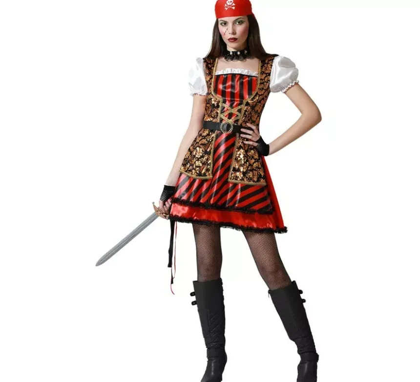 Costume da pirata con dettagli dorati per donna