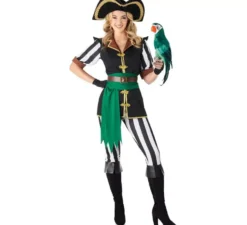 Costume da pirata pappagallo nero e verde per donna