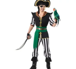 Costume da pirata pappagallo nero e verde per uomo