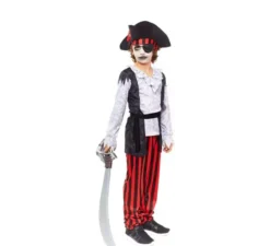 Costume da pirata zombie a strisce bianche per bambino