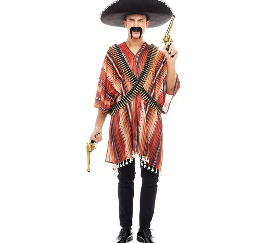 Costume da pistolero messicano con poncho per uomo