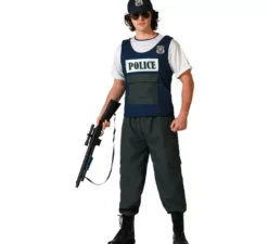 Costume da poliziotto nero con berretto per uomo