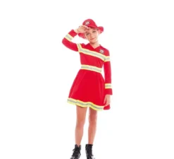 Costume da pompiere rosso e giallo per bambina