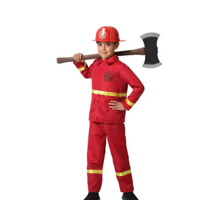 Costume da pompiere rosso e giallo per bambino