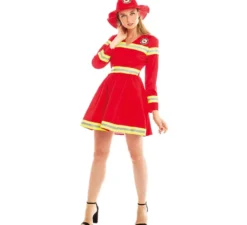 Costume da pompiere rosso e giallo per donna