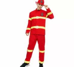 Costume da pompiere rosso e giallo per uomo