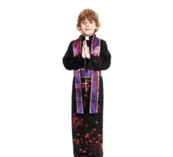Costume da prete sanguinario nero con stola per bambino