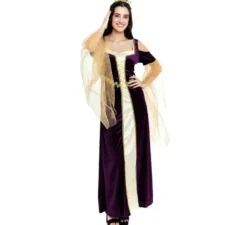 Costume da principessa medievale viola a maniche lunghe per donna