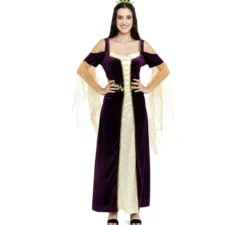Costume da principessa medievale viola a maniche lunghe per donna