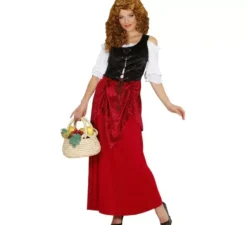 Costume da ragazza della taverna rosso e nero per donna
