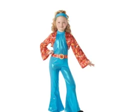 Costume da ragazza disco anni '70 blu per bambine