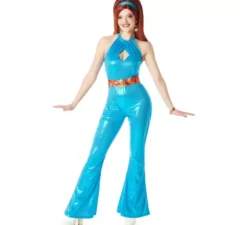 Costume da ragazza disco anni '70 blu per donna
