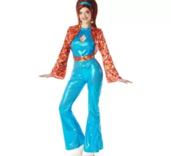 Costume da ragazza disco anni '70 blu per donna