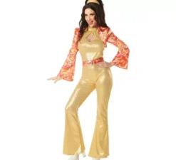 Costume da ragazza disco dorata anni '70 da donna