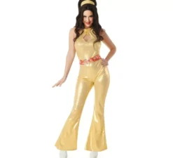 Costume da ragazza disco dorata anni '70 da donna