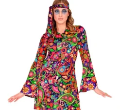 Costume da ragazza hippie in abito psichedelico per donna