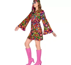 Costume da ragazza hippie in abito psichedelico per donna