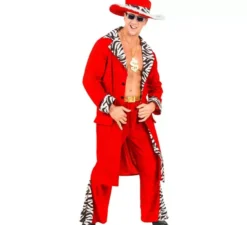 Costume da Re dei Pimps in velluto rosso per uomo