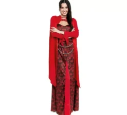 Costume da regina medievale con stampa floreale rossa per donna