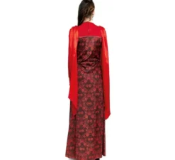 Costume da regina medievale con stampa floreale rossa per donna