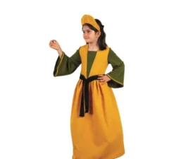 Costume da regina medievale giallo e verde per bambina