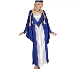 Costume da regina rinascimentale in velluto blu per donna