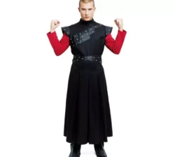 Costume da re medievale nero con borchie per uomo