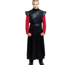Costume da re medievale nero con borchie per uomo
