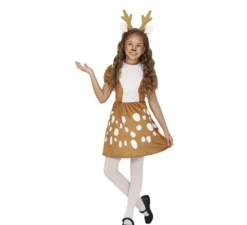 Costume da renna bianco e marrone in abito per bambina