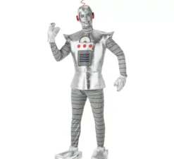 Costume da robot antico argentato da uomo.