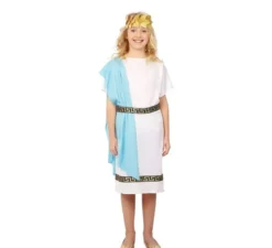 Costume da Romana bianco e blu con copricapo per bambina