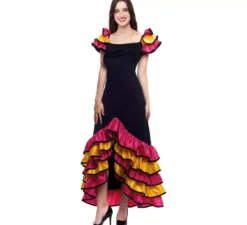 Costume da Rumbera brasiliana nera con balze per donna