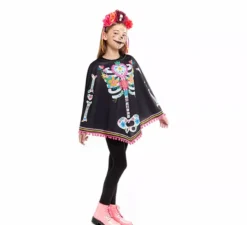 Costume da scheletro di Catrina o poncho per bambine