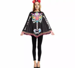 Costume da scheletro di Catrina o poncho per donna