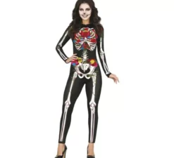 Costume da scheletro di fiori multicolori per donna