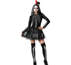 Costume da scheletro di teschi glitterati per donna
