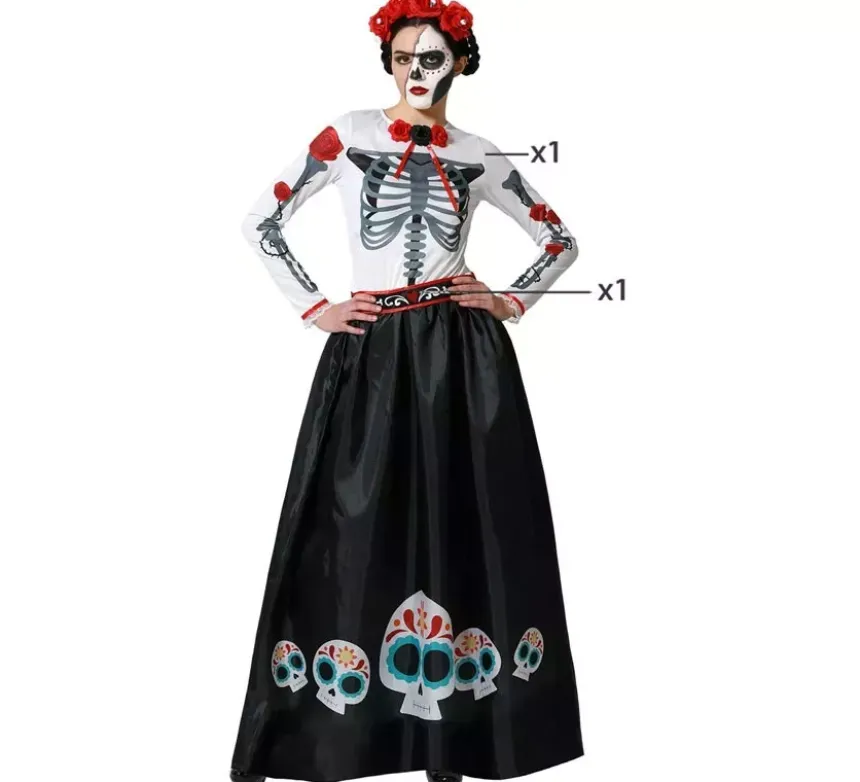 Costume da scheletro messicano di Catrina Rosas per donna