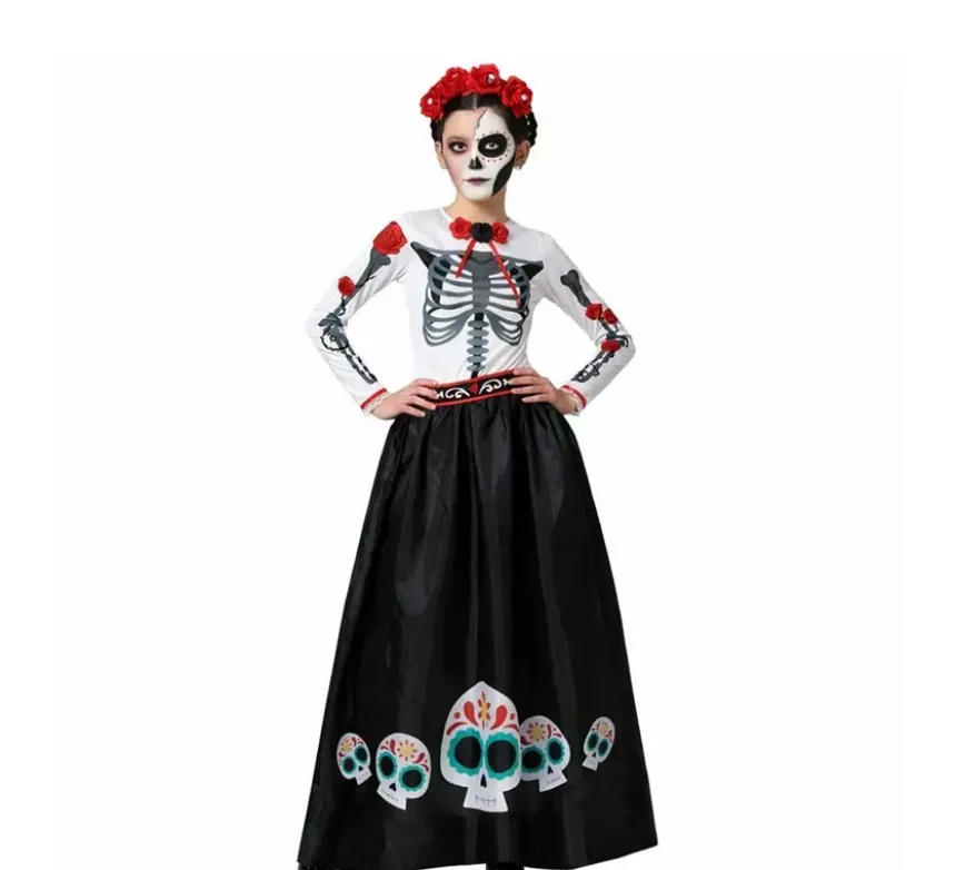 Costume da scheletro messicano di Catrina Rosas per donna