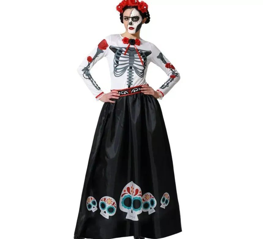 Costume da scheletro messicano di Catrina Rosas per donna