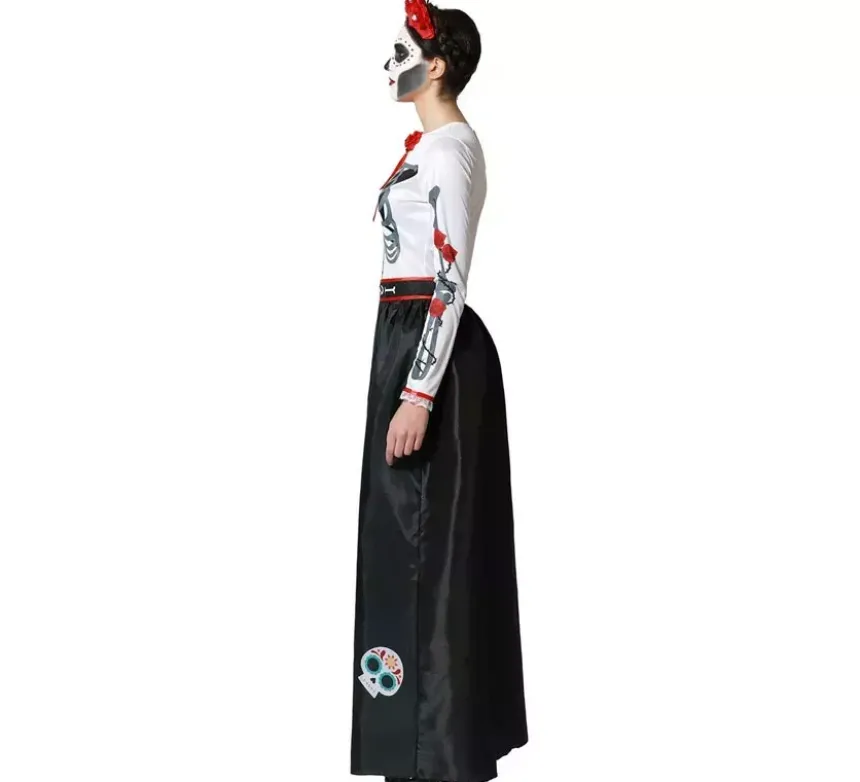 Costume da scheletro messicano di Catrina Rosas per donna