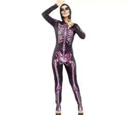 Costume da scheletro rosa che si illumina al buio per donna