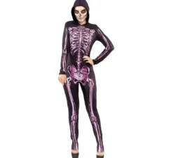 Costume da scheletro rosa che si illumina al buio per donna