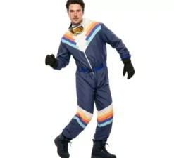 Costume da sciatore blu con cintura per uomo