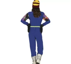 Costume da sciatrice blu degli anni '80 per donna