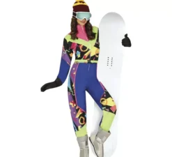 Costume da sciatrice blu degli anni '80 per donna
