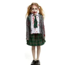 Costume da scolaretta zombie grigia con giacca per ragazze e adolescenti