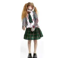 Costume da scolaretta zombie grigia con giacca per ragazze e adolescenti