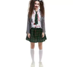 Costume da scolaretta zombie grigio con giacca per donna